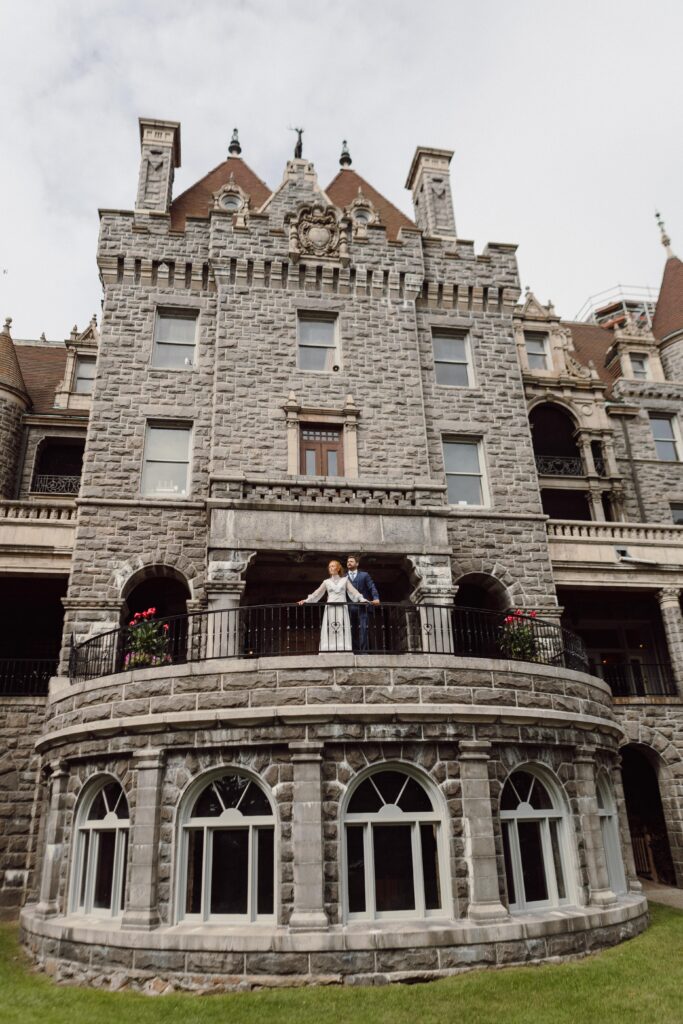 Bride and groom at Boldt Castle in Alexandria Bay, NY