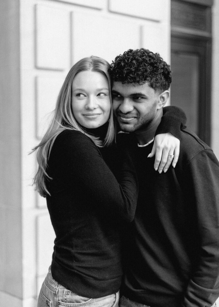 black and white engagement photos