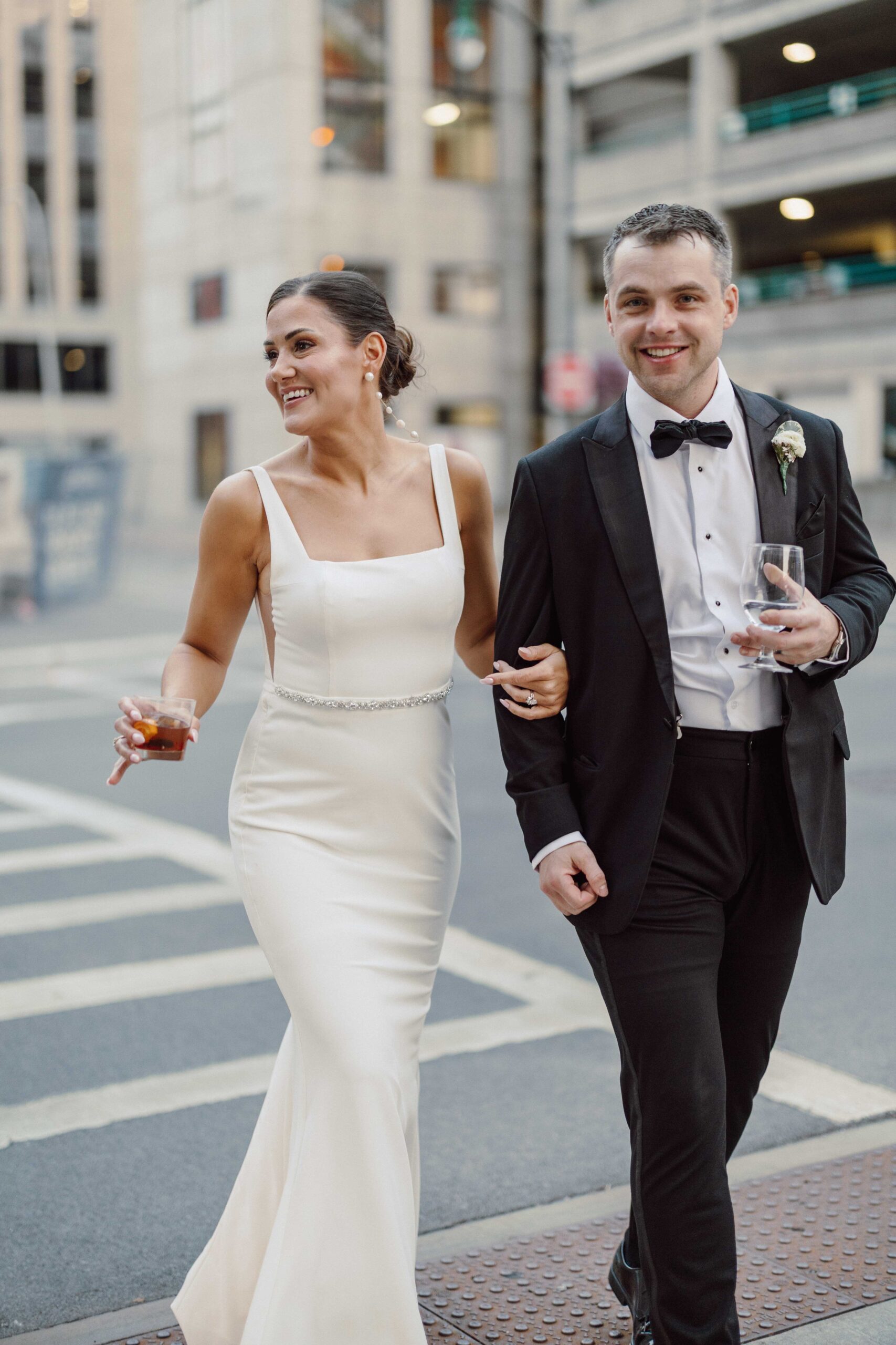 bride and groom walking