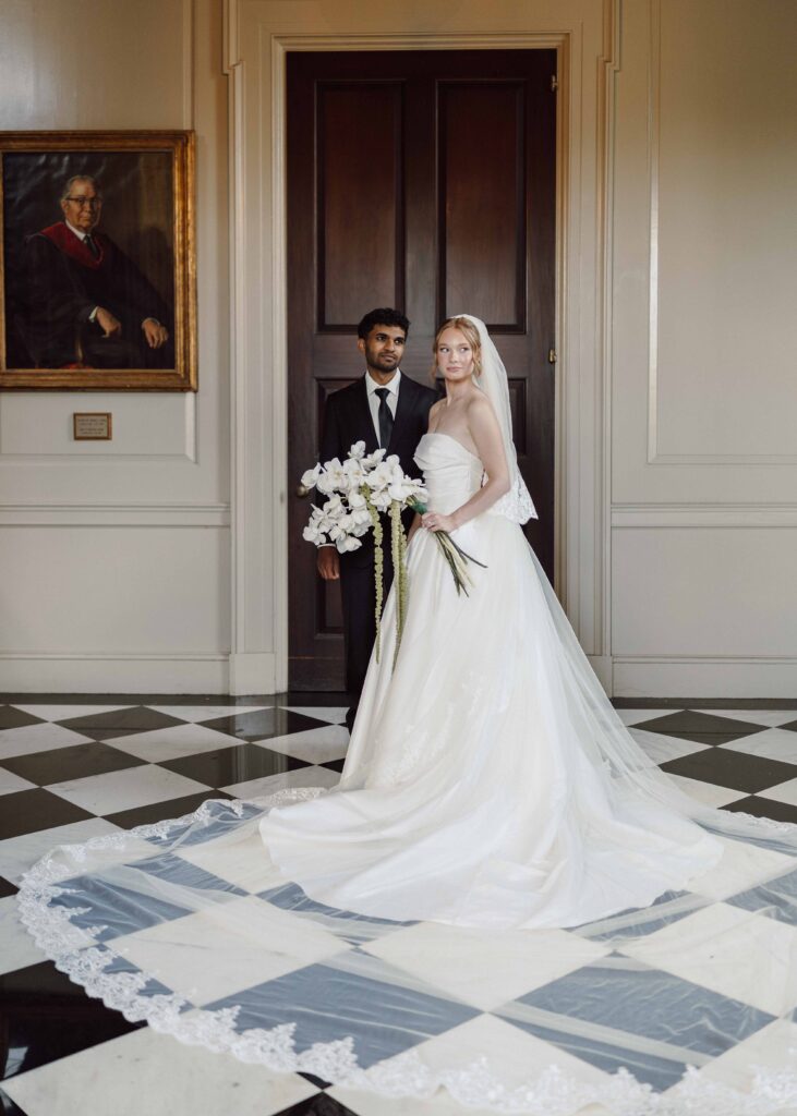 bride and groom at Hendricks Chapel wedding in Syracuse, NY