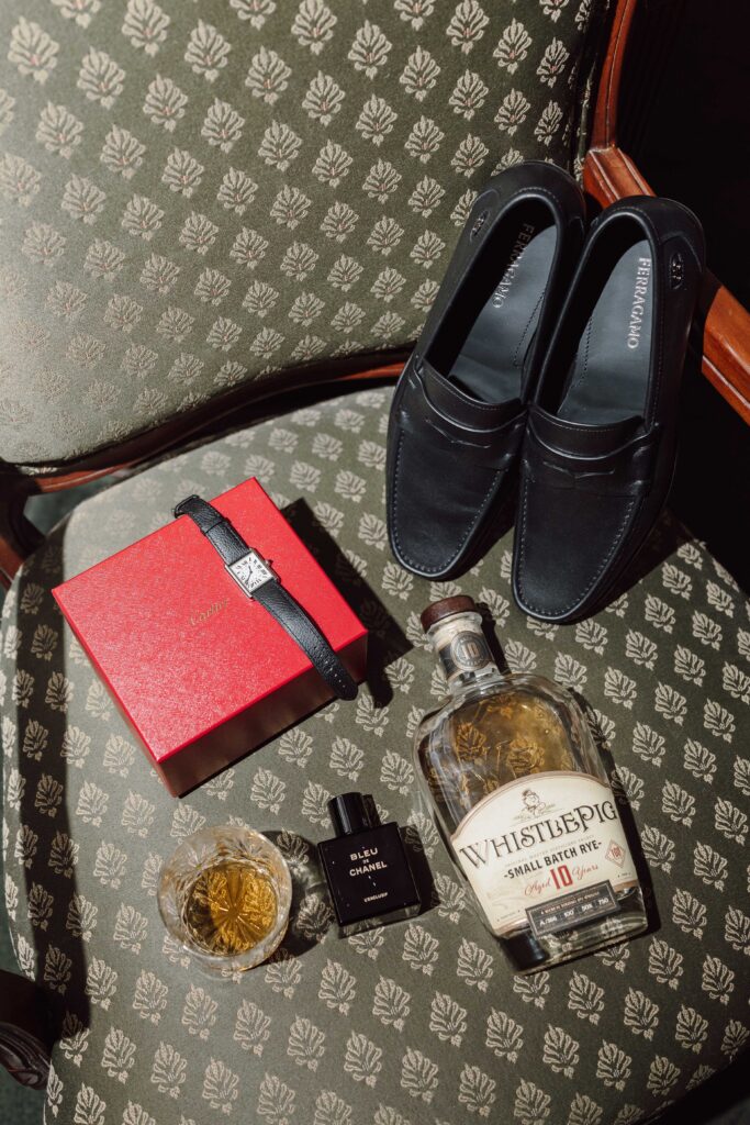 Cartier watch and groom details