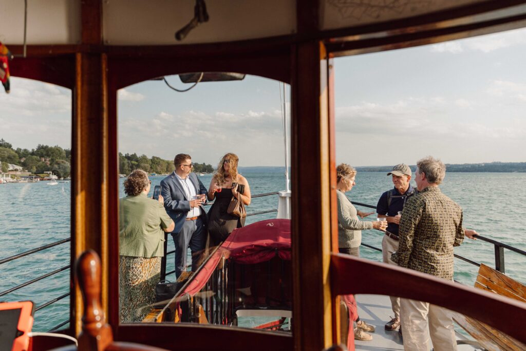 Skaneatele Lake boat tour wedding welcome party