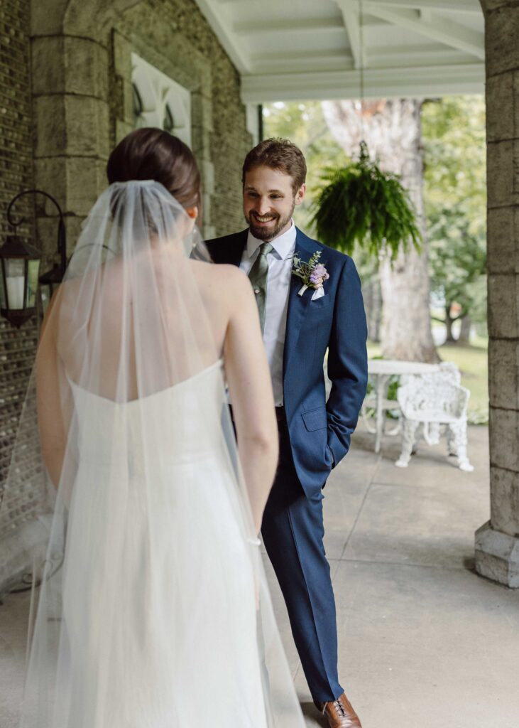 bride and groom first look