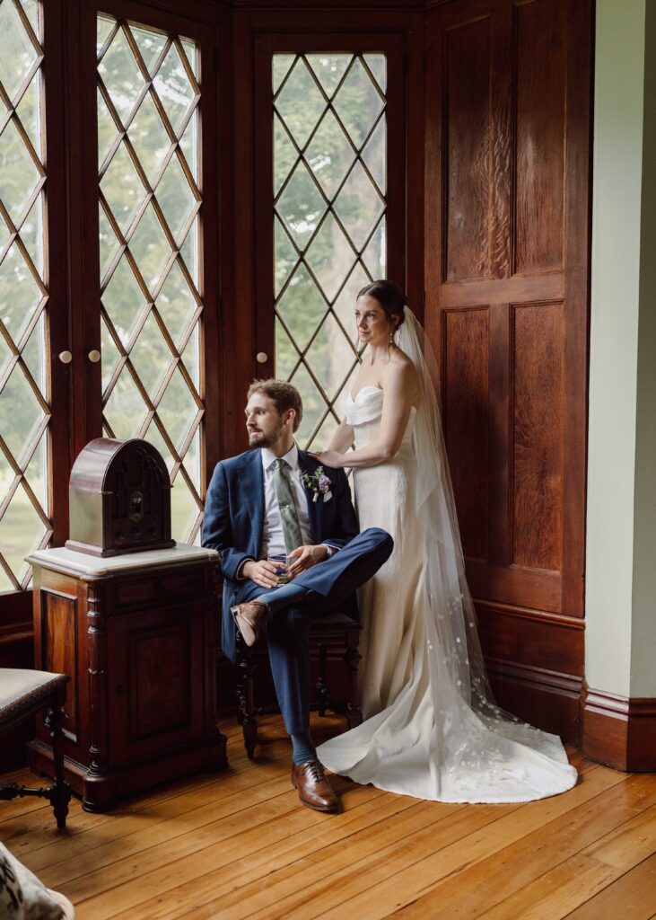 bridal and groom dramatic portrait at The Munro in Skaneateles, NY