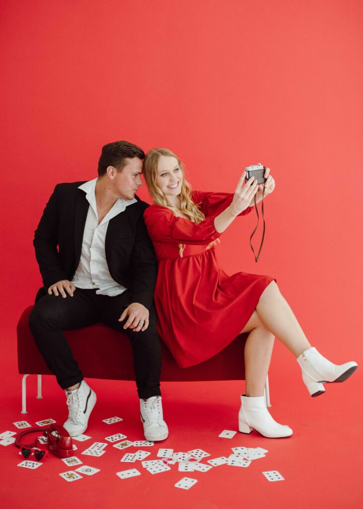red backdrop Valentine's Day Themed Couple's Photoshoot