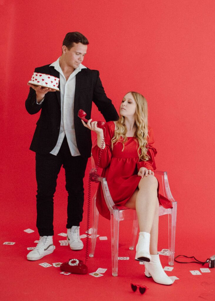 red backdrop Valentine's Day Themed Couple's Photoshoot