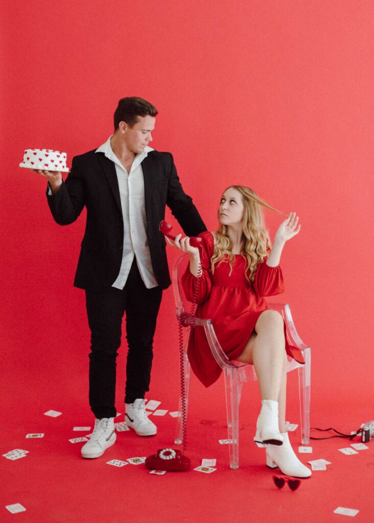 red backdrop Valentine's Day Themed Couple's Photoshoot