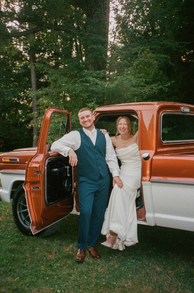 wedding portraits with rustic truck