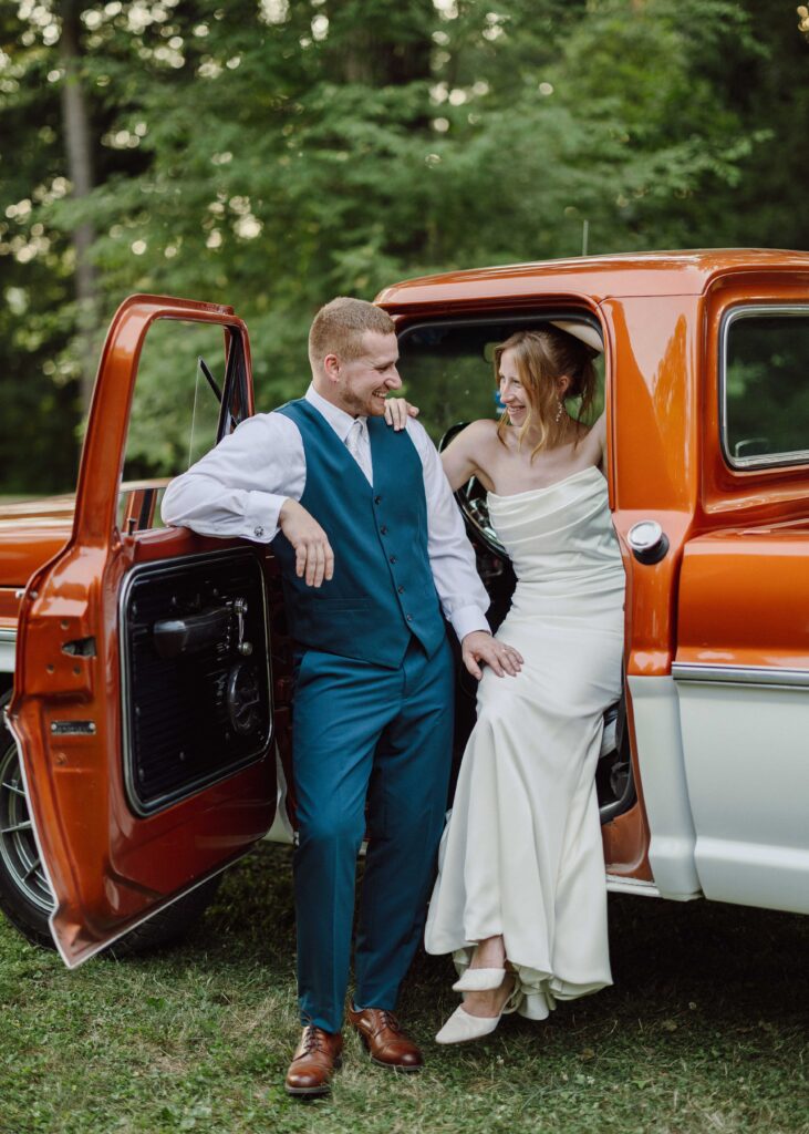 wedding portraits with rustic truck