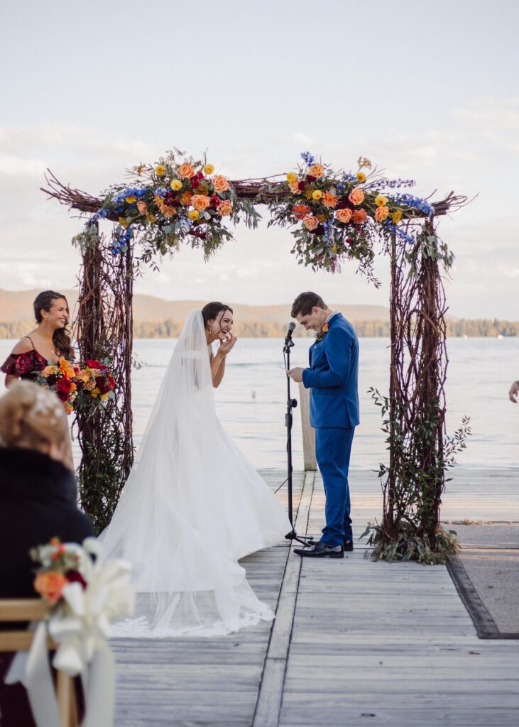 wedding ceremony at Lake George Club Wedding 