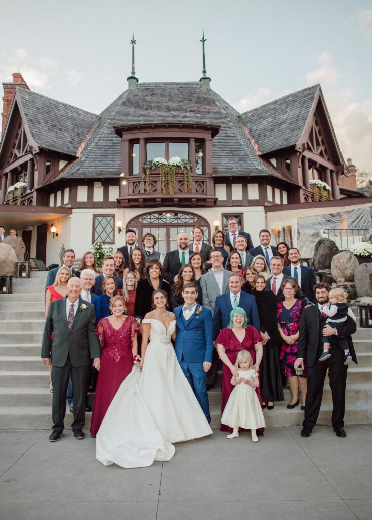 Family portrait at couples portrait Lake George Club Wedding 